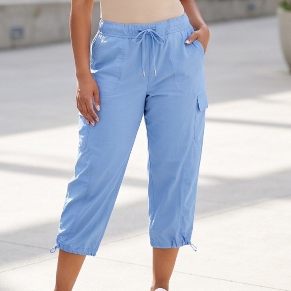 Chico's Zenergy 3P/XLP Blue Cargo Capri Pants Petite Drawstring Bungee Hem
